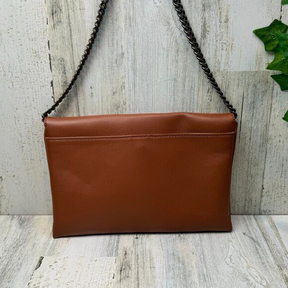 J. Crew Leather Envelope Clutch or Shoulder Bag Brown Antique Gold-Tone Chain - Picture 3 of 9